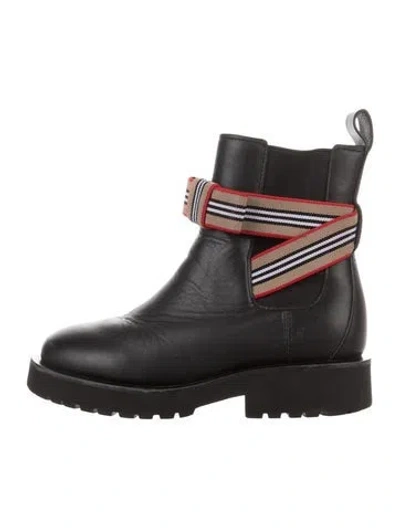 Pre-owned Burberry Babies' Leather Ankle Boots In Black