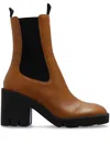Burberry Leather Boots With High Block Heel In Braun