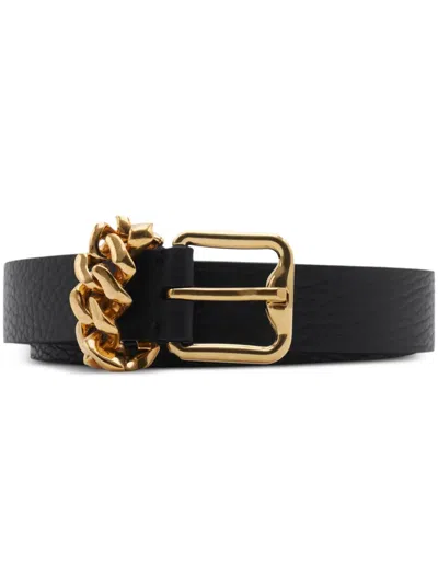 Burberry Leather B Buckle Chain Belt In Black