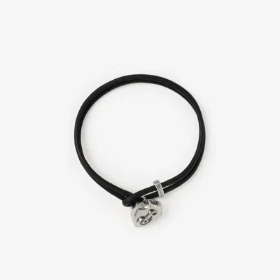 Burberry Black Leather B Shield Bracelet In Silver/black