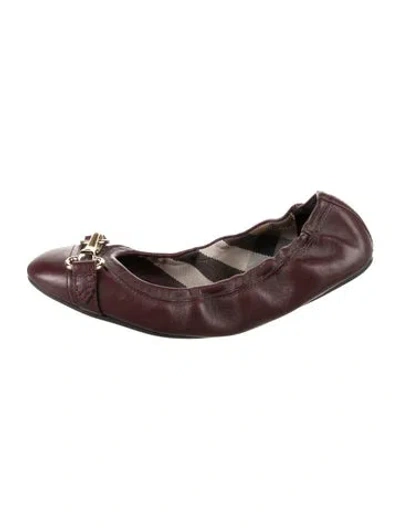 Pre-owned Burberry Leather Ballet Flats In Burgundy
