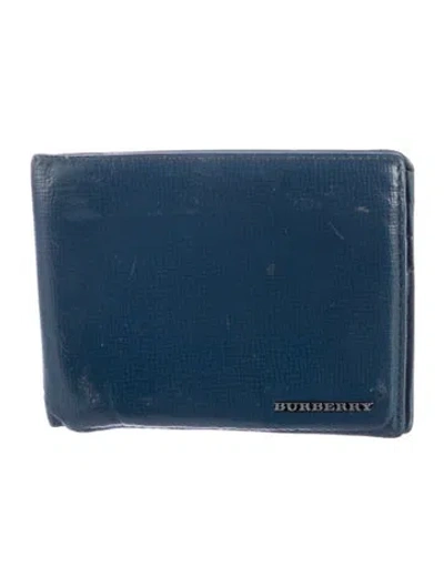 Pre-owned Burberry Leather Bifold Wallet In Blue