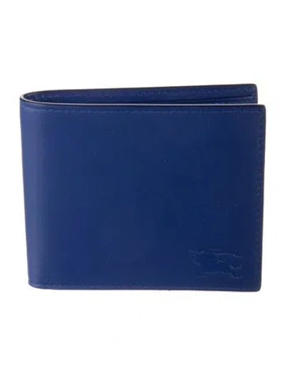 Pre-owned Burberry Leather Bifold Wallet In Blue