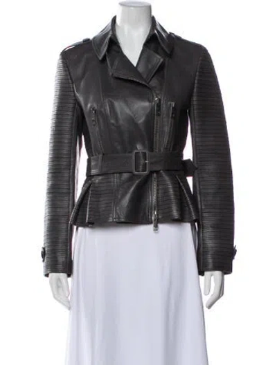 Pre-owned Burberry Leather Biker Jacket In Gray