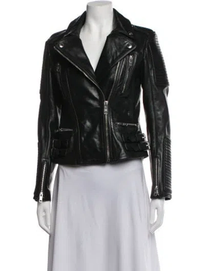 Pre-owned Burberry Leather Biker Jacket In Green