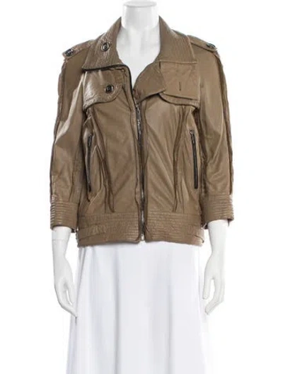 Pre-owned Burberry Leather Biker Jacket In Neutral