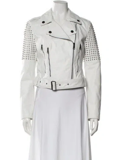 Pre-owned Burberry Leather Biker Jacket In White