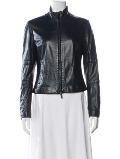 Pre-owned Burberry Leather Biker Jacket In White