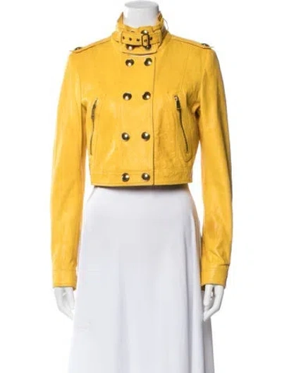 Pre-owned Burberry Leather Biker Jacket In Yellow