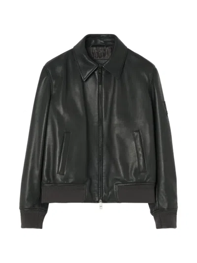 Burberry Leather Bloomsbury Bomber Jacket In Black