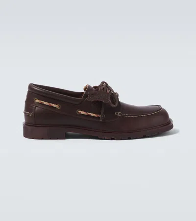 Burberry Leather Boat Shoes In Burgundy