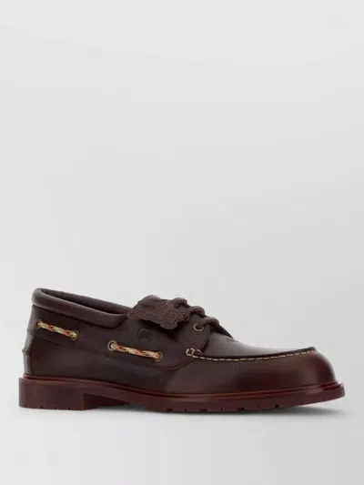Burberry Leather Boat Shoes Moc Toe Rubber Sole In Brown