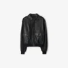 Burberry Leather Bomber Jacket In Black