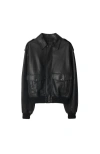 Burberry Leather Bomber Jacket In Black