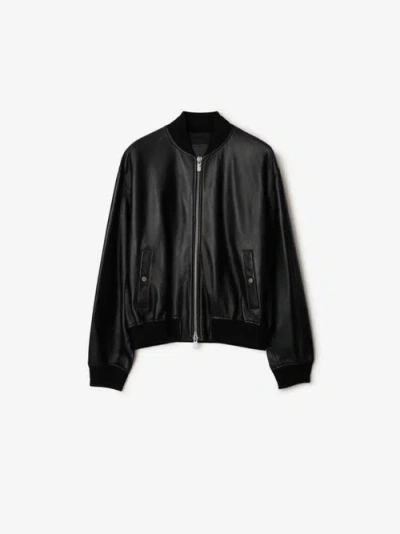 Burberry Drop-shoulder Leather Bomber Jacket In Black