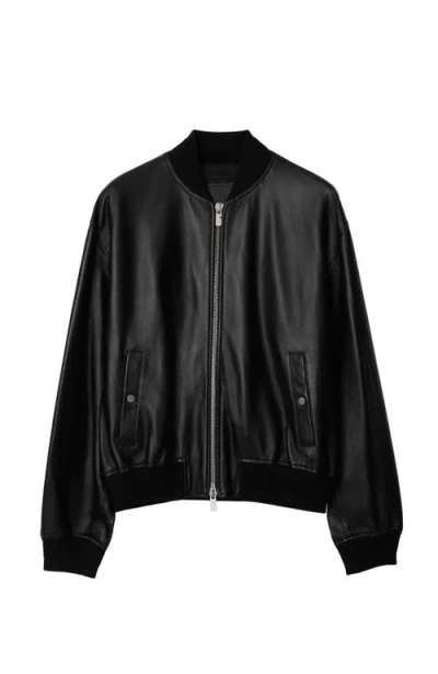 Burberry Drop-shoulder Leather Bomber Jacket In Black