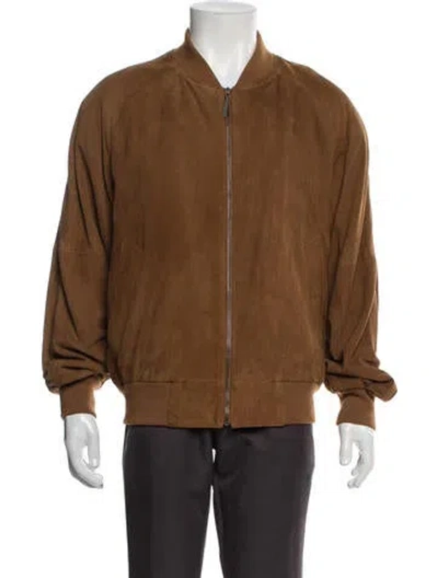 Pre-owned Burberry Leather Bomber Jacket In Brown
