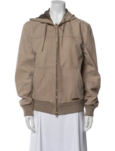 Pre-owned Burberry Leather Bomber Jacket In Neutral