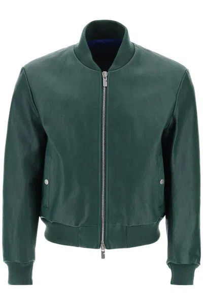 Burberry Leather Bomber Jacket In Verde
