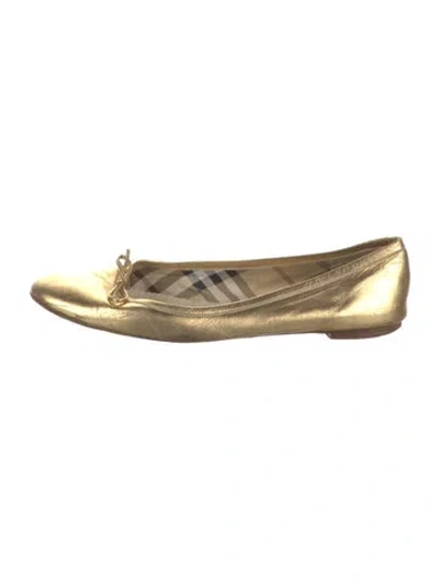 Pre-owned Burberry Leather Bow Accents Ballet Flats In Gold