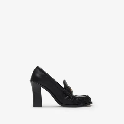 Burberry Leather Cadet Heeled Loafers In Black