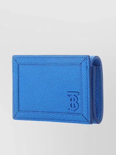 Burberry Leather Card Holder With Front Pocket And Lanyard In Blue