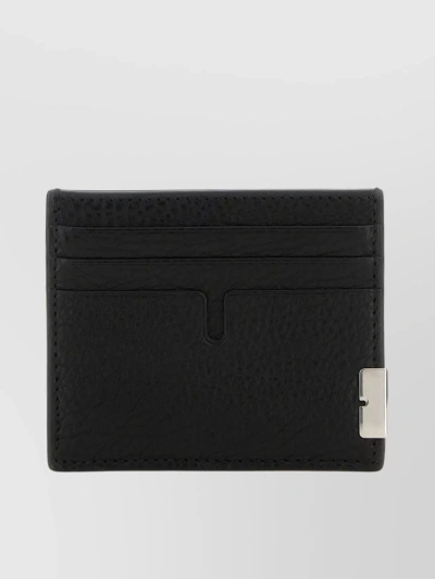 Burberry Leather Cardholder With Textured Embossing And Metal Accents In Black