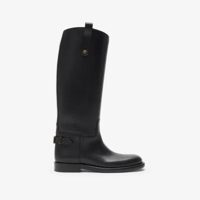 Burberry Leather Cavalier Boots In Black