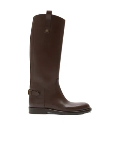 Burberry Leather Cavalier Boots In Multi