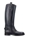 Burberry Leather Cavalier Boots With Buckle Detail In Black