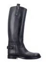 Burberry Leather Cavalier Boots With Buckle Detail In Black