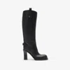 Burberry Leather Cavalier Heel Boots In Black