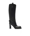 Burberry Leather Cavalier Heel Boots In Black