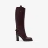 Burberry Buckled Leather Knee Boots In Red