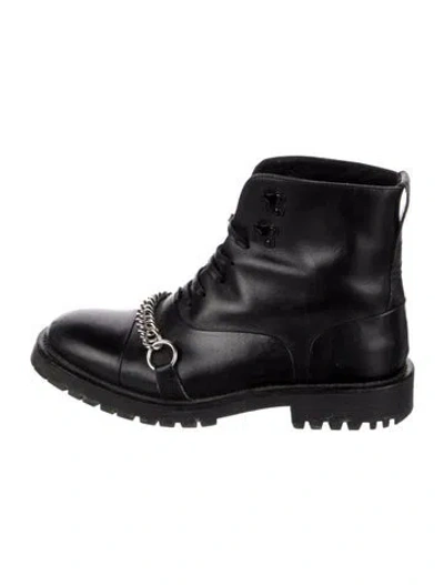 Pre-owned Burberry Leather Chain-link Accents Combat Boots In Black