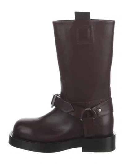 Pre-owned Burberry Leather Chain-link Accents Moto Boots In Burgundy