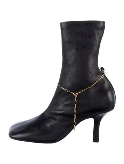 Pre-owned Burberry Leather Chain-link Accents Moto Boots W/ Tags In Black