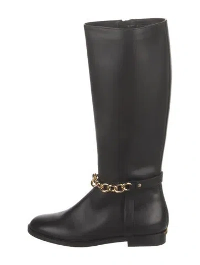 Pre-owned Burberry Leather Chain-link Accents Riding Boots W/ Tags In Black