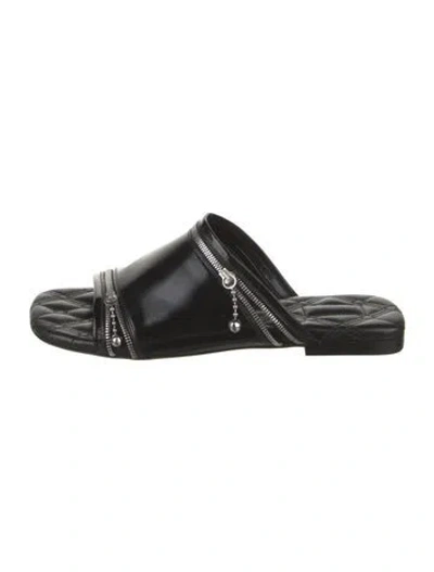 Pre-owned Burberry Leather Chain-link Accents Slides W/ Tags In Black