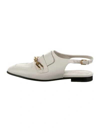 Pre-owned Burberry Leather Chain-link Accents Slingback Flats In White