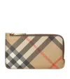 Burberry Leather Check Card Holder In Sand