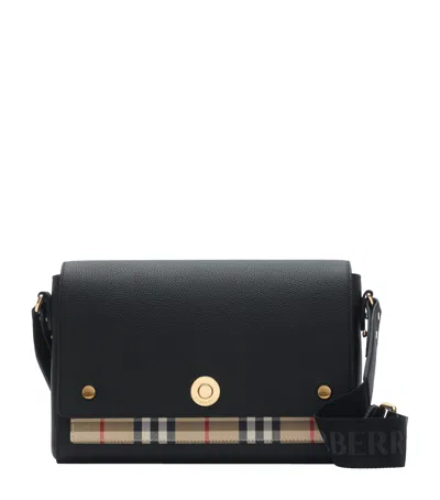 Burberry Leather Check-lined Cross-body Bag In Black