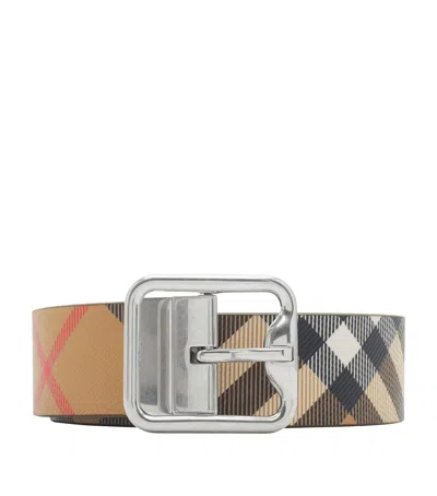 Burberry Leather Check Reversible B-buckle Belt In Silver