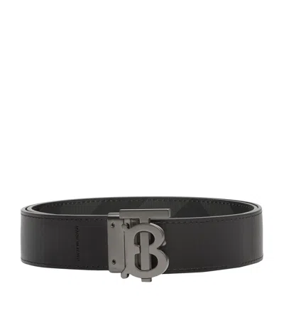 Burberry Leather Check Reversible Belt In Grey
