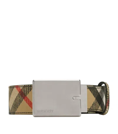 Burberry Leather Check Reversible Belt In Metallic