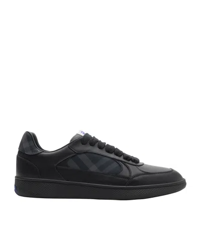 Burberry Leather And Check Terrace Sneakers In Black