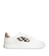 Burberry Low-top Leather Sneakers With Check Inserts In White