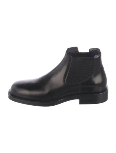 Pre-owned Burberry Leather Chelsea Boots In Black