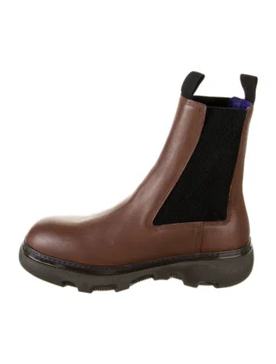 Pre-owned Burberry Leather Chelsea Boots In Brown