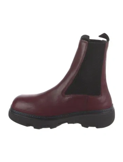 Pre-owned Burberry Leather Chelsea Boots In Burgundy